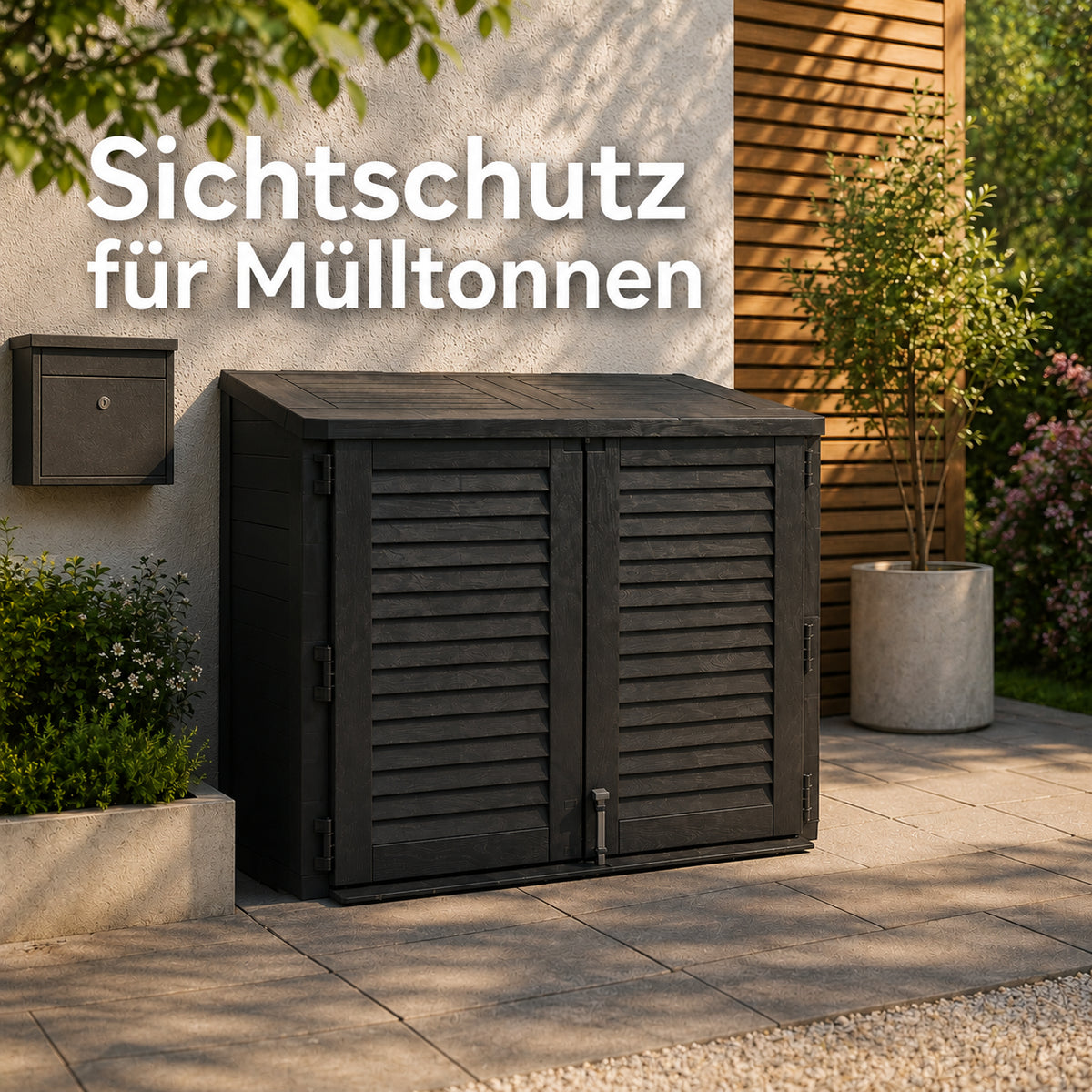 Mülltonnenbox für 2 Mülltonnen mit Gasdruckfeder & abschließbar & wetterfest - Box für Mülltonnen Mülltonnenunterstand image 3