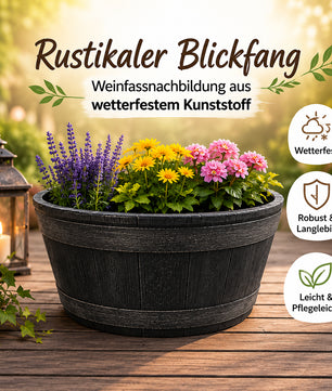 Weinfass Pflanzkübel Fass zum Bepflanzen Blumenfass Kunststoff Holz-Optik 5