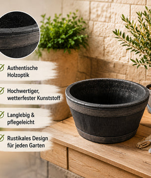 Weinfass Pflanzkübel Fass zum Bepflanzen Blumenfass Kunststoff Holz-Optik 6