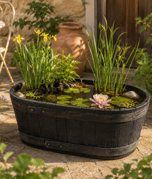 Weinfass Eichenfass Oval Kunststoff Gartenteich Teich Fass Nachbildung Länge 61 cm Breite 34 cm Höhe 25 cm 2