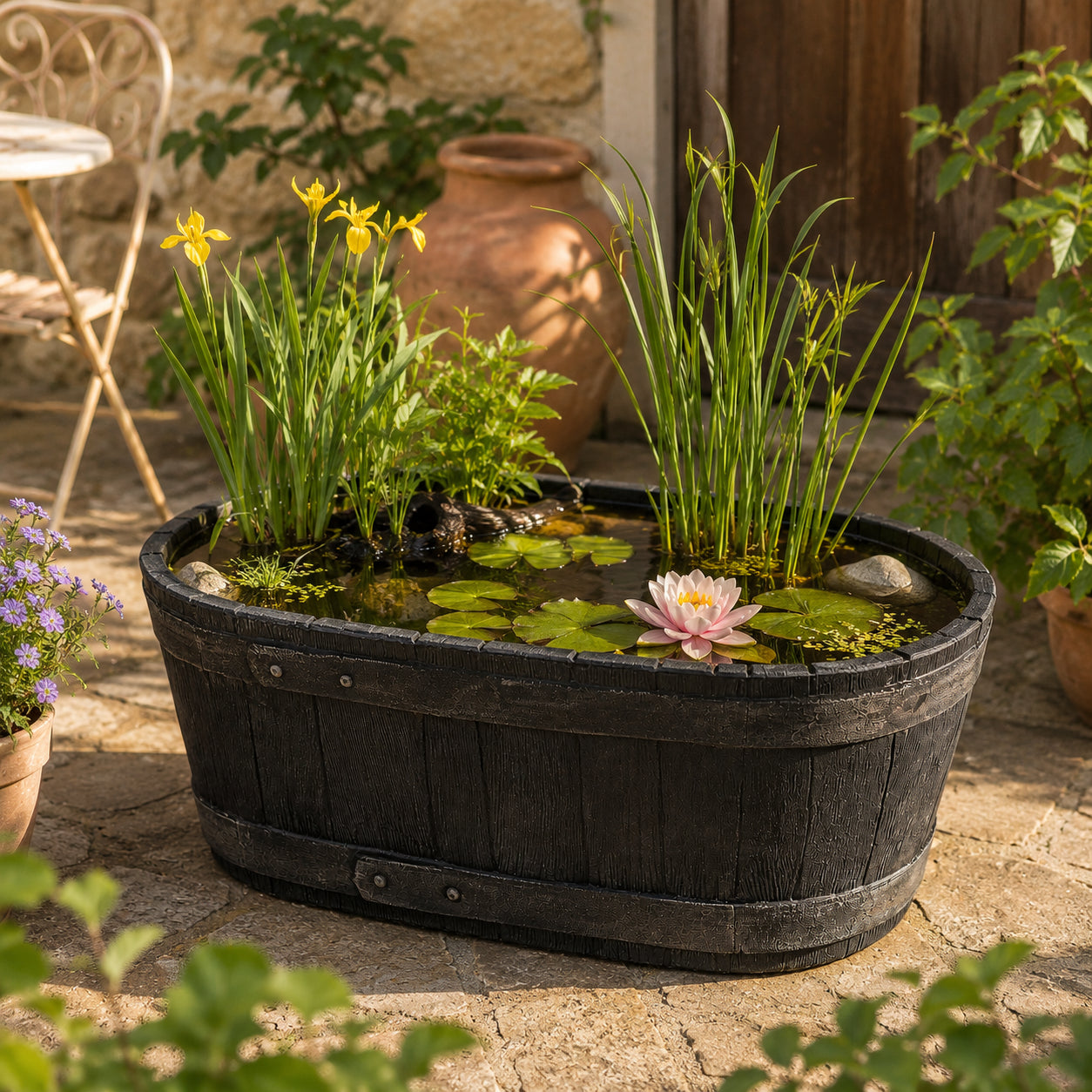 Weinfass Eichenfass Oval Kunststoff Gartenteich Teich Fass Nachbildung Länge 61 cm Breite 34 cm Höhe 25 cm 2