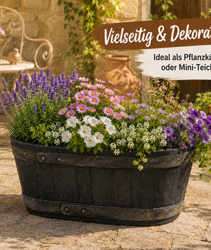Weinfass Eichenfass Oval Kunststoff Gartenteich Teich Fass Nachbildung Länge 61 cm Breite 34 cm Höhe 25 cm 3