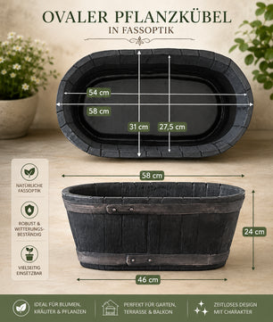 Weinfass Eichenfass Oval Kunststoff Gartenteich Teich Fass Nachbildung Länge 61 cm Breite 34 cm Höhe 25 cm 4