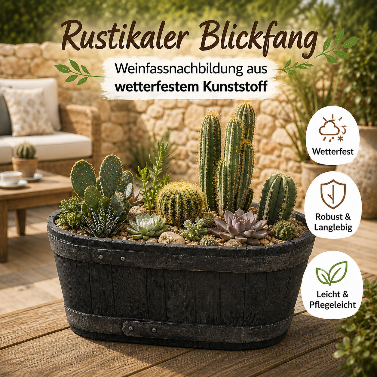 Weinfass Eichenfass Oval Kunststoff Gartenteich Teich Fass Nachbildung Länge 61 cm Breite 34 cm Höhe 25 cm 5