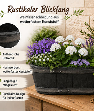 Weinfass Eichenfass Oval Kunststoff Gartenteich Teich Fass Nachbildung Länge 61 cm Breite 34 cm Höhe 25 cm 6