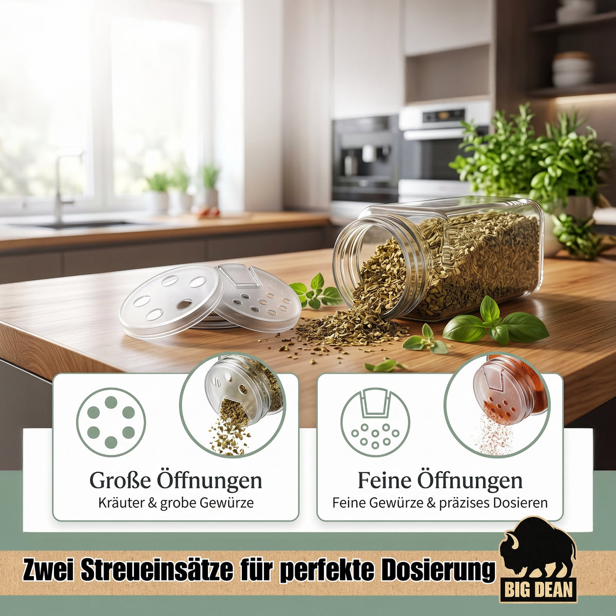 BigDean Gewürzgläser eckig luftdicht 24er Set Streueinsätze grob und fein image 3