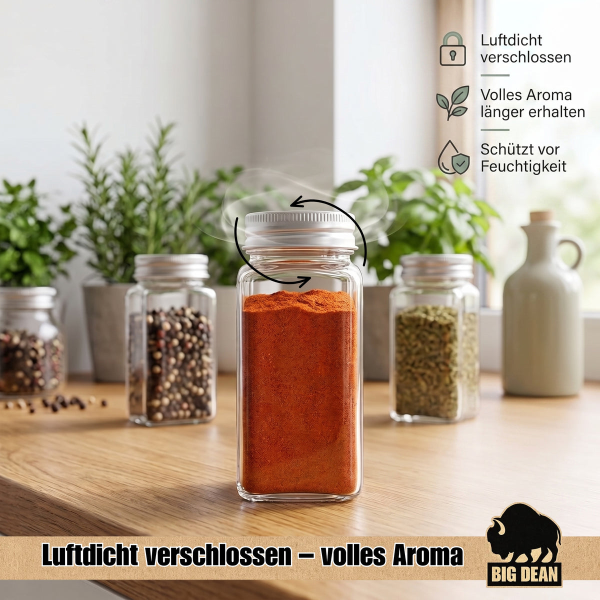 BigDean Gewürzgläser eckig luftdicht 24er Set Streueinsätze grob und fein image 4