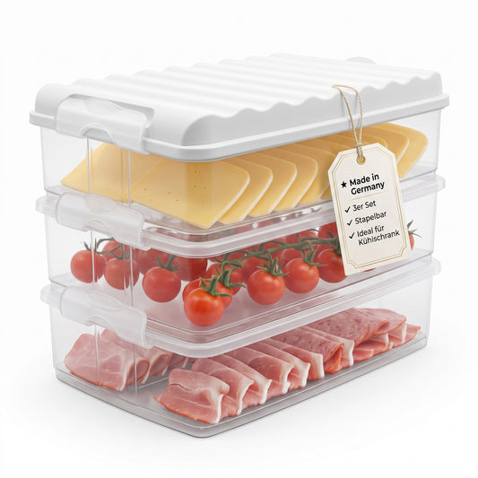 BigDean Aufschnittboxen 3x 2,5l mit Deckel 6 teilig | Made in Germany Kühlschrank Organizer, stapelbare Aufschnittdosen, Wurstdosen Käsedosen Set mit Deckel image 1