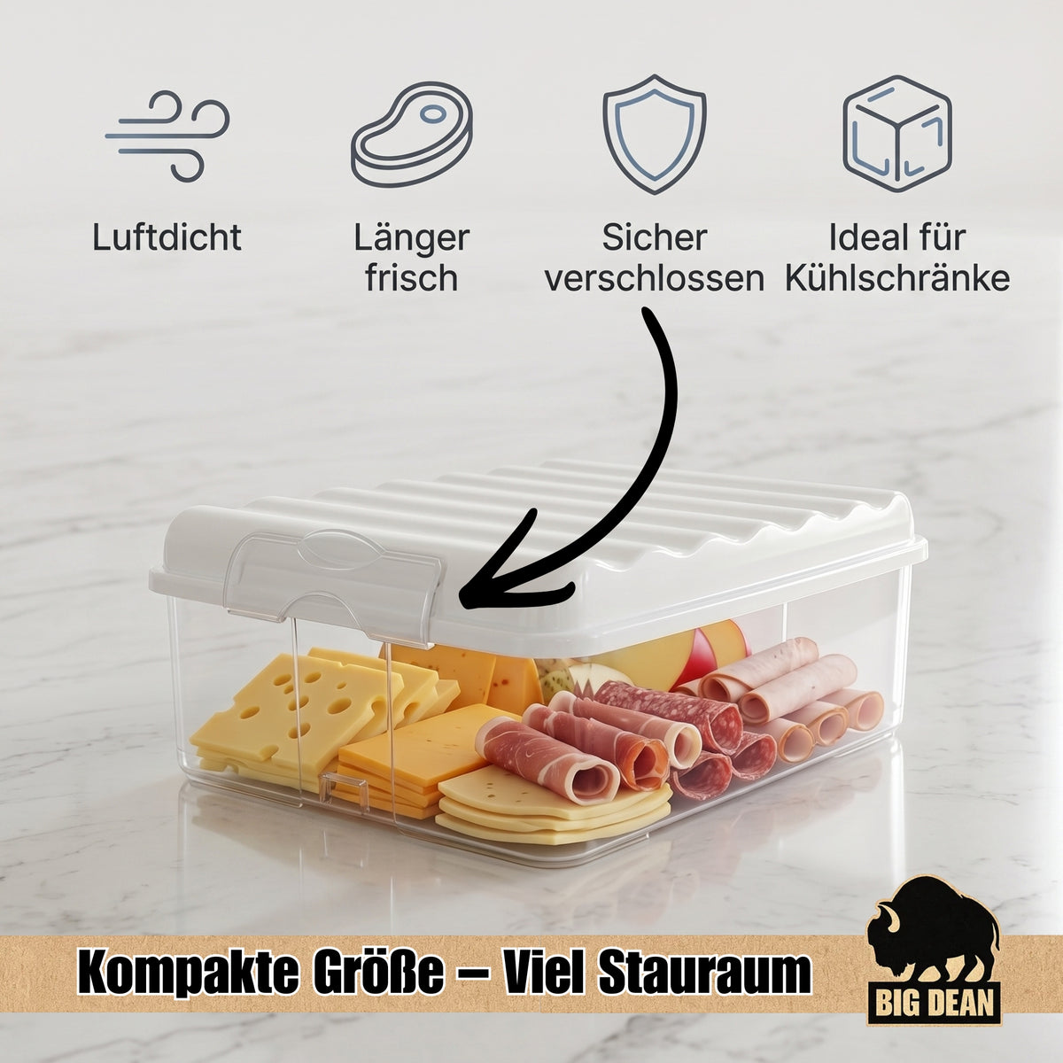 BigDean Aufschnittboxen 3x 2,5l mit Deckel 6 teilig | Made in Germany Kühlschrank Organizer, stapelbare Aufschnittdosen, Wurstdosen Käsedosen Set mit Deckel image 4