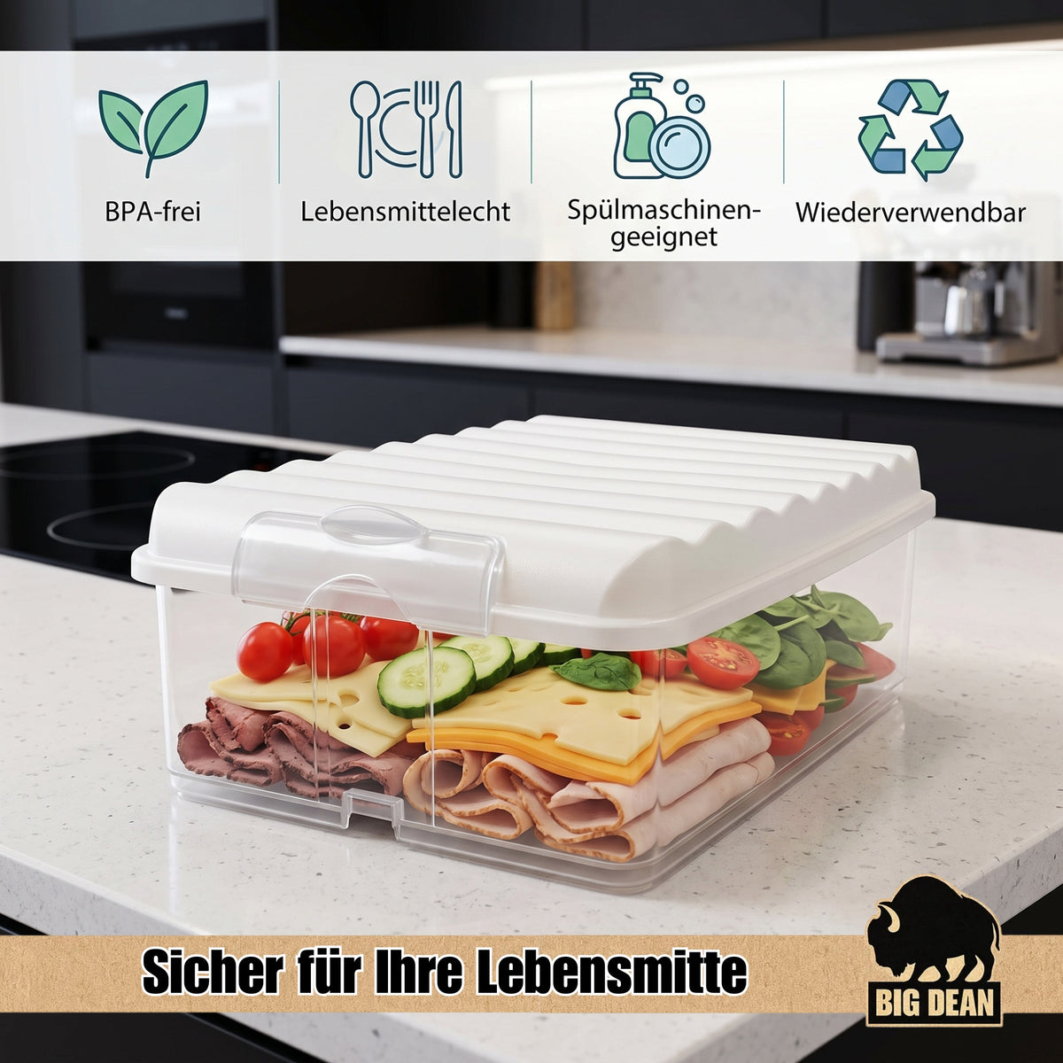 BigDean Aufschnittboxen 3x 2,5l mit Deckel 6 teilig | Made in Germany Kühlschrank Organizer, stapelbare Aufschnittdosen, Wurstdosen Käsedosen Set mit Deckel image 5