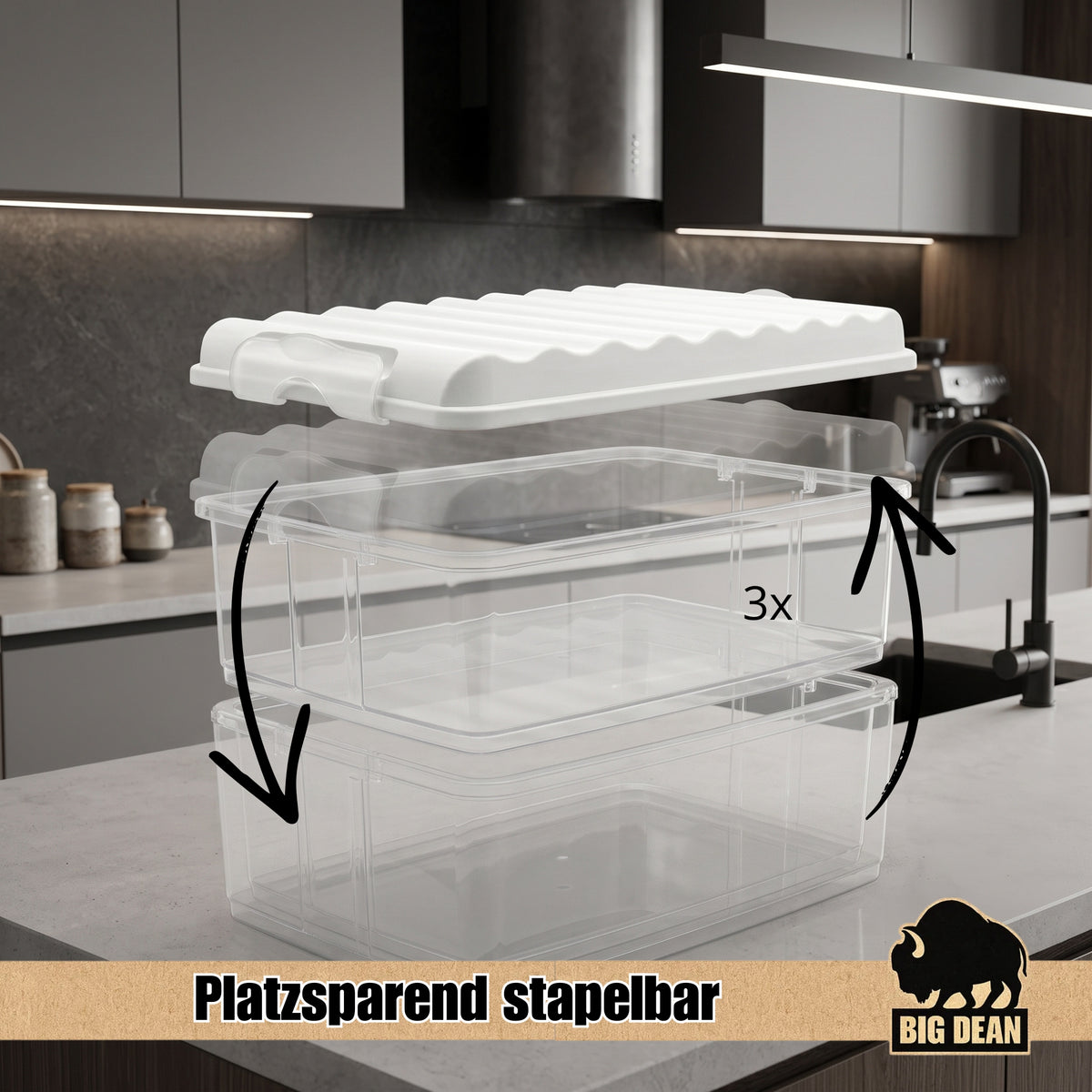 BigDean Aufschnittboxen 3x 2,5l mit Deckel 6 teilig | Made in Germany Kühlschrank Organizer, stapelbare Aufschnittdosen, Wurstdosen Käsedosen Set mit Deckel image 6
