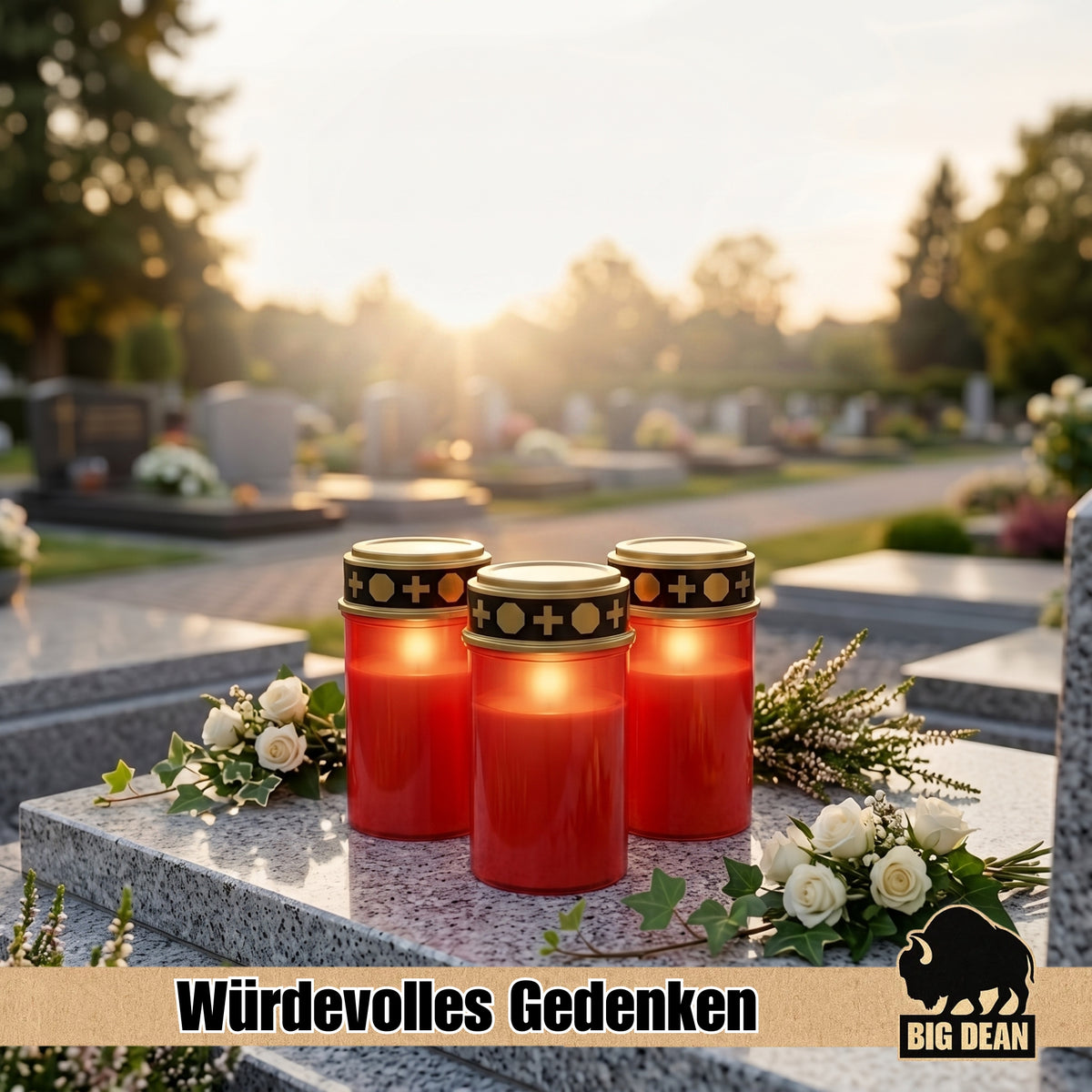 BigDean LED Grablicht 3er Set – Licht mit Flackereffekt wie echte Kerze – Wetterfest & Wiederverwendbar – Für Grab & Tiergedenken image 2