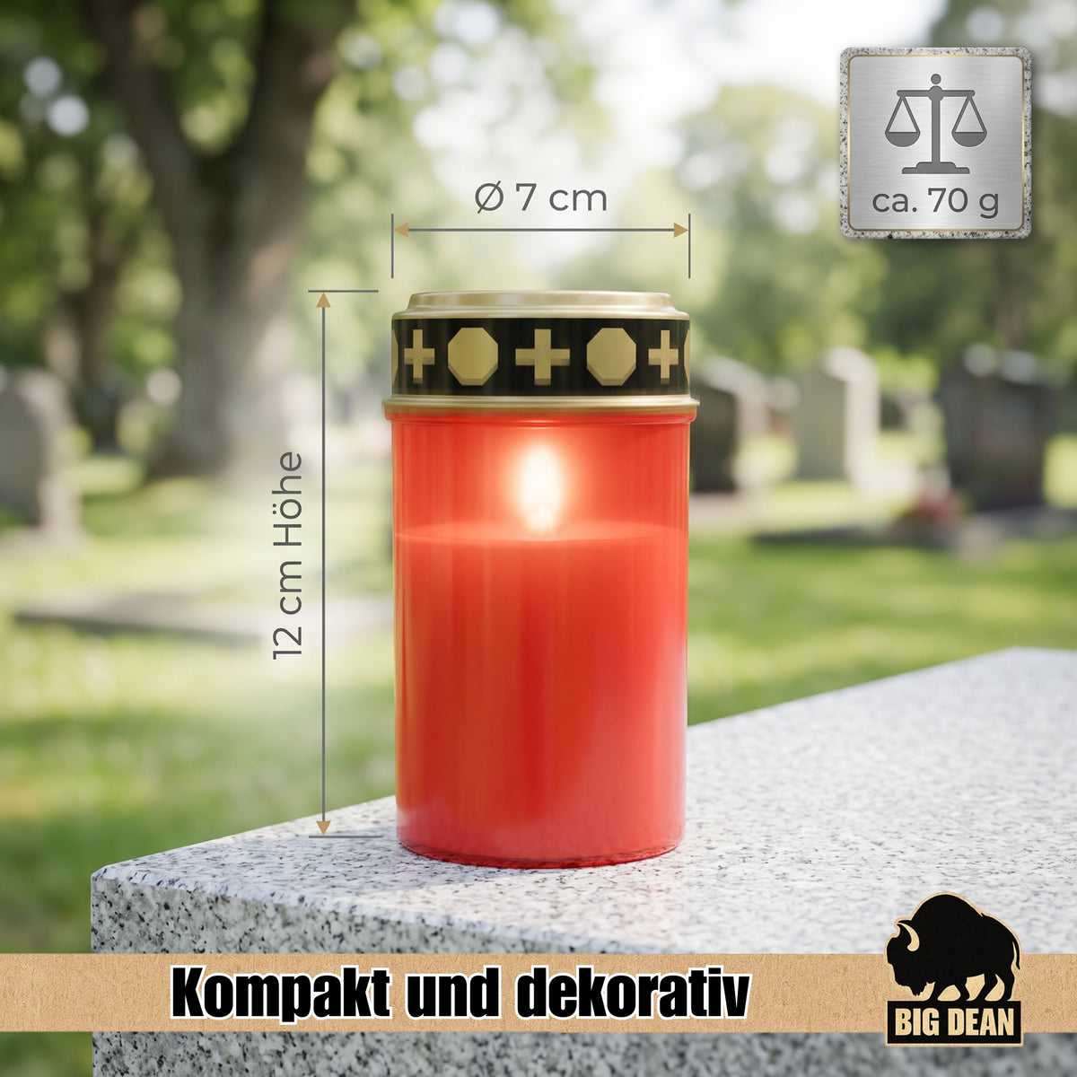 BigDean LED Grablicht 3er Set – Licht mit Flackereffekt wie echte Kerze – Wetterfest & Wiederverwendbar – Für Grab & Tiergedenken image 3