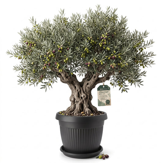 BigDean 62cm Blumentopf mit Untersetzer rund Anthrazit - wetterfester Pflanzkübel - Wasserablauf UV-beständig aus bruchsicherem Kunststoff - Innen + Außen geeignet - Made in Europe image 1