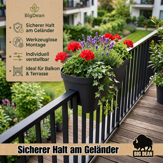 BigDean 3x Blumenkasten Balkongeländer 60cm Anthrazit | Balkonkasten inklusive Halterung, Blumentopf zum Aufhängen, Wasserablauf gegen Staunässe,Balkontopf, Geländertopf   image 2