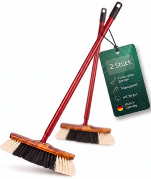 2 Stück Zimmerbesen mit Teleskopstil Made in Germany | Innenbesen mit Stiel & Besenstiel mit Gewinde, Hausbesen Küchenbesen Haushaltsbesen 30cm Holz