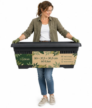 Blumenkübel Jumbo 80x37,5x30,5cm 60 Liter – Mediterranes Design inkl. Untersetzer – Anthrazit