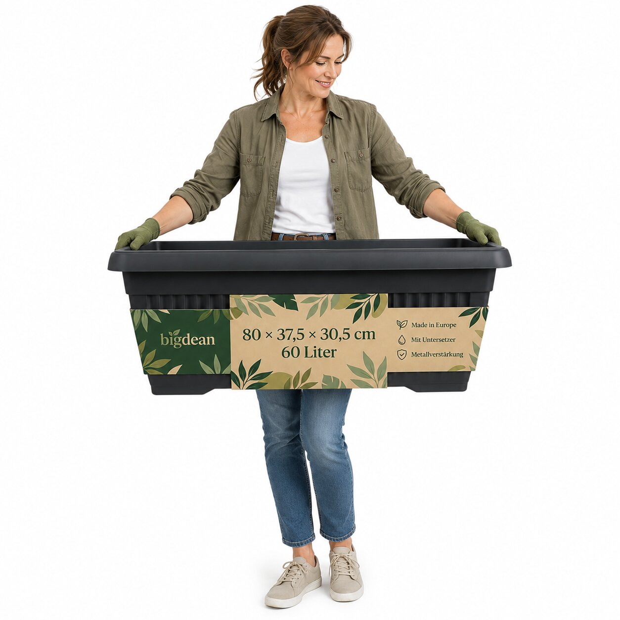 Blumenkübel Jumbo 80x37,5x30,5cm 60 Liter – Mediterranes Design inkl. Untersetzer – Anthrazit