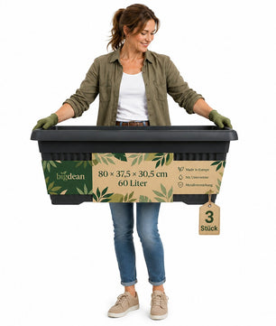 3er Pack Blumenkübel Jumbo 80x37,5x30,5cm 60 Liter – Mediterranes Design inkl. Untersetzer – Anthrazit