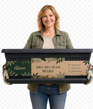 Blumenkübel Jumbo 100×40×35cm 88 Liter – Mediterranes Design inkl. Untersetzer – Anthrazit