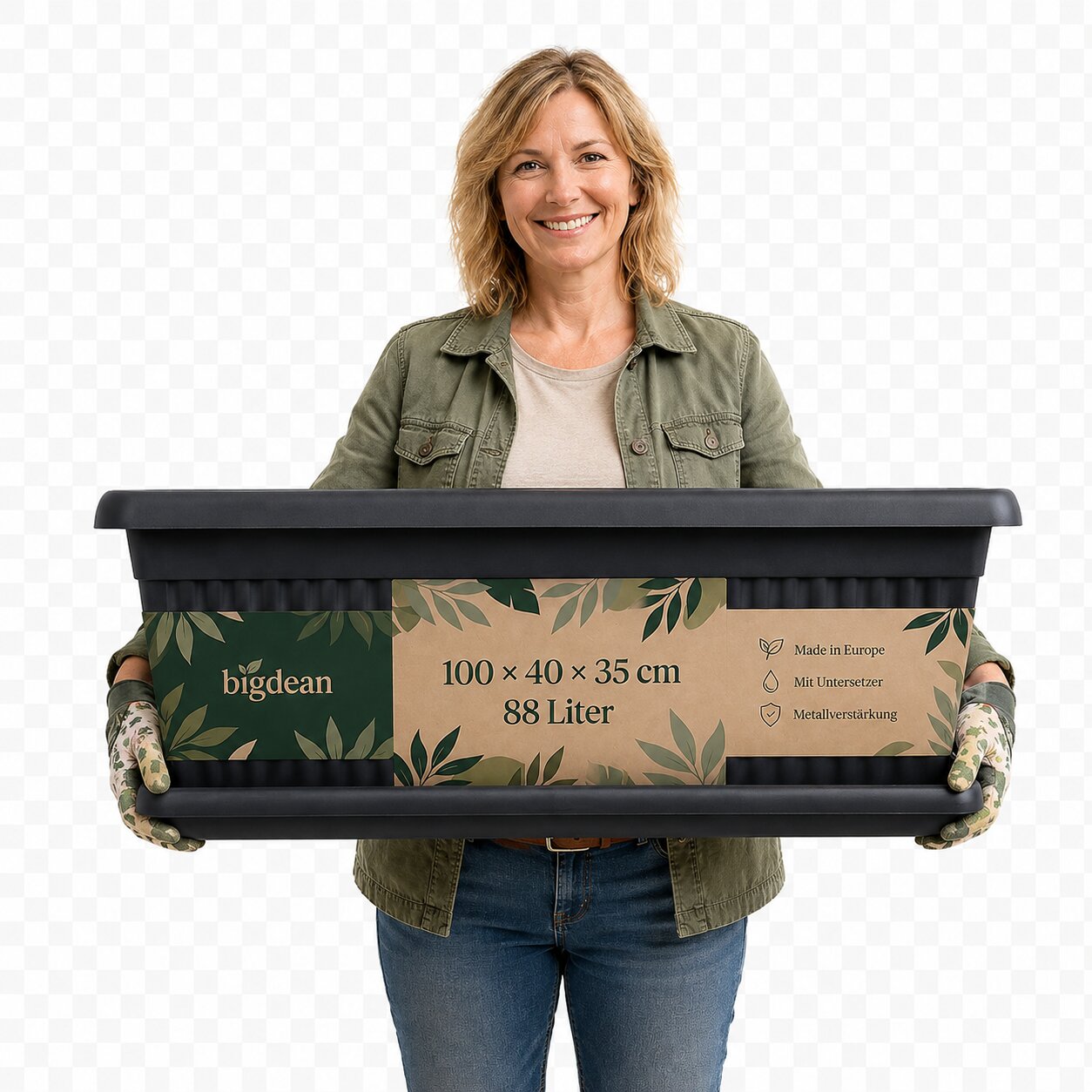 Blumenkübel Jumbo 100×40×35cm 88 Liter – Mediterranes Design inkl. Untersetzer – Anthrazit