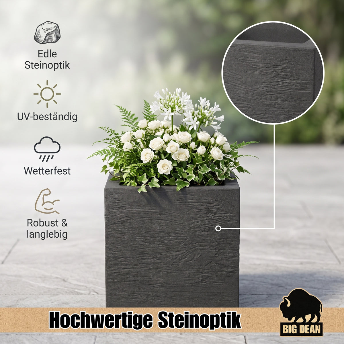 BigDean Blumentopf Gross draussen quadratisch 39x39cm Gross | Made in Europa Design image 5