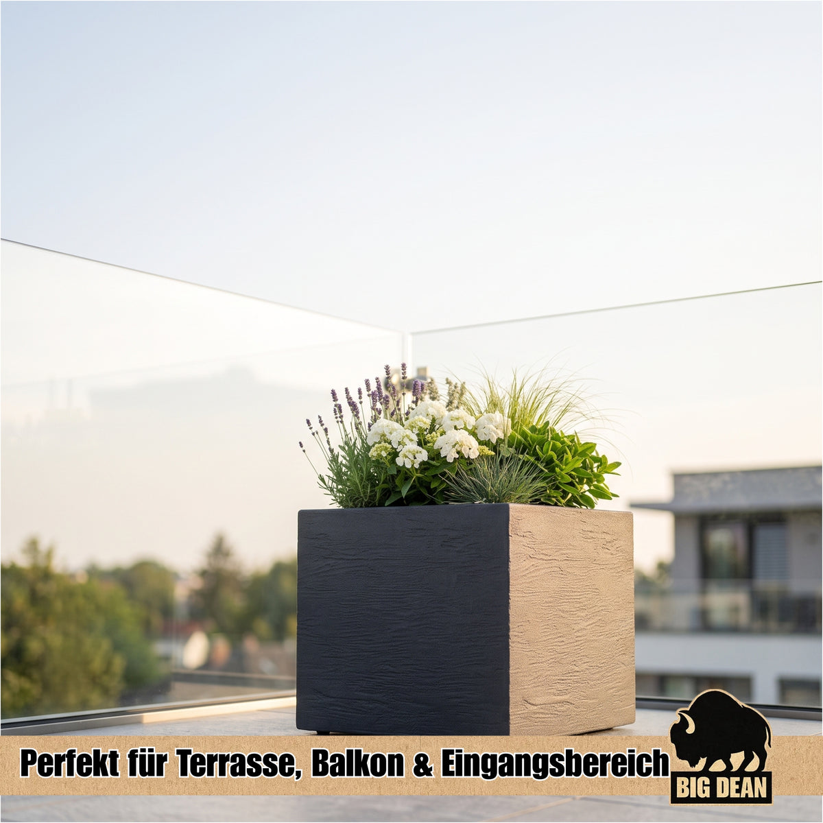 BigDean Blumentopf Gross draussen quadratisch 39x39cm Gross | Made in Europa Design image 6