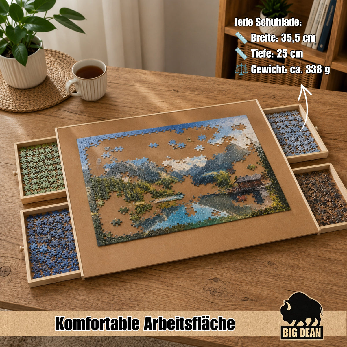 BigDean Puzzletisch extra groß Tisch 76x57cm Puzzel Board 4 Schubladen Puzzlebrett image 2