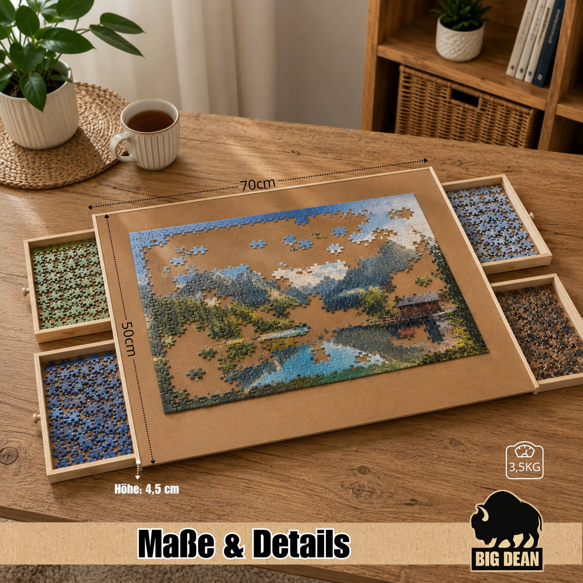 BigDean Puzzletisch extra groß Tisch 76x57cm Puzzel Board 4 Schubladen Puzzlebrett image 3