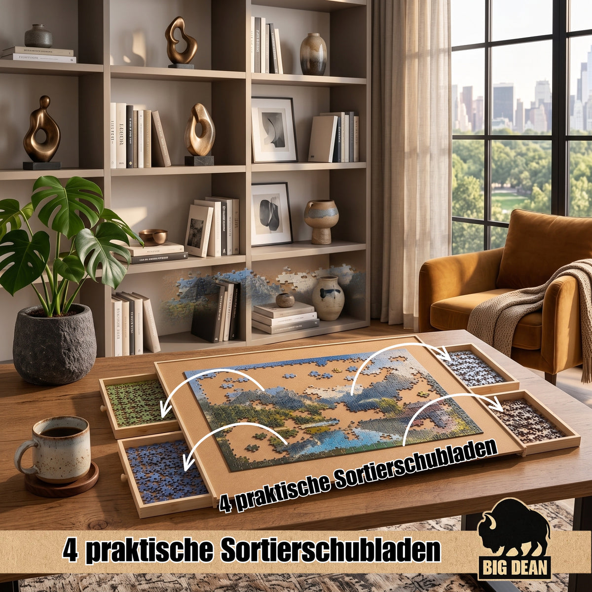 BigDean Puzzletisch extra groß Tisch 76x57cm Puzzel Board 4 Schubladen Puzzlebrett image 5