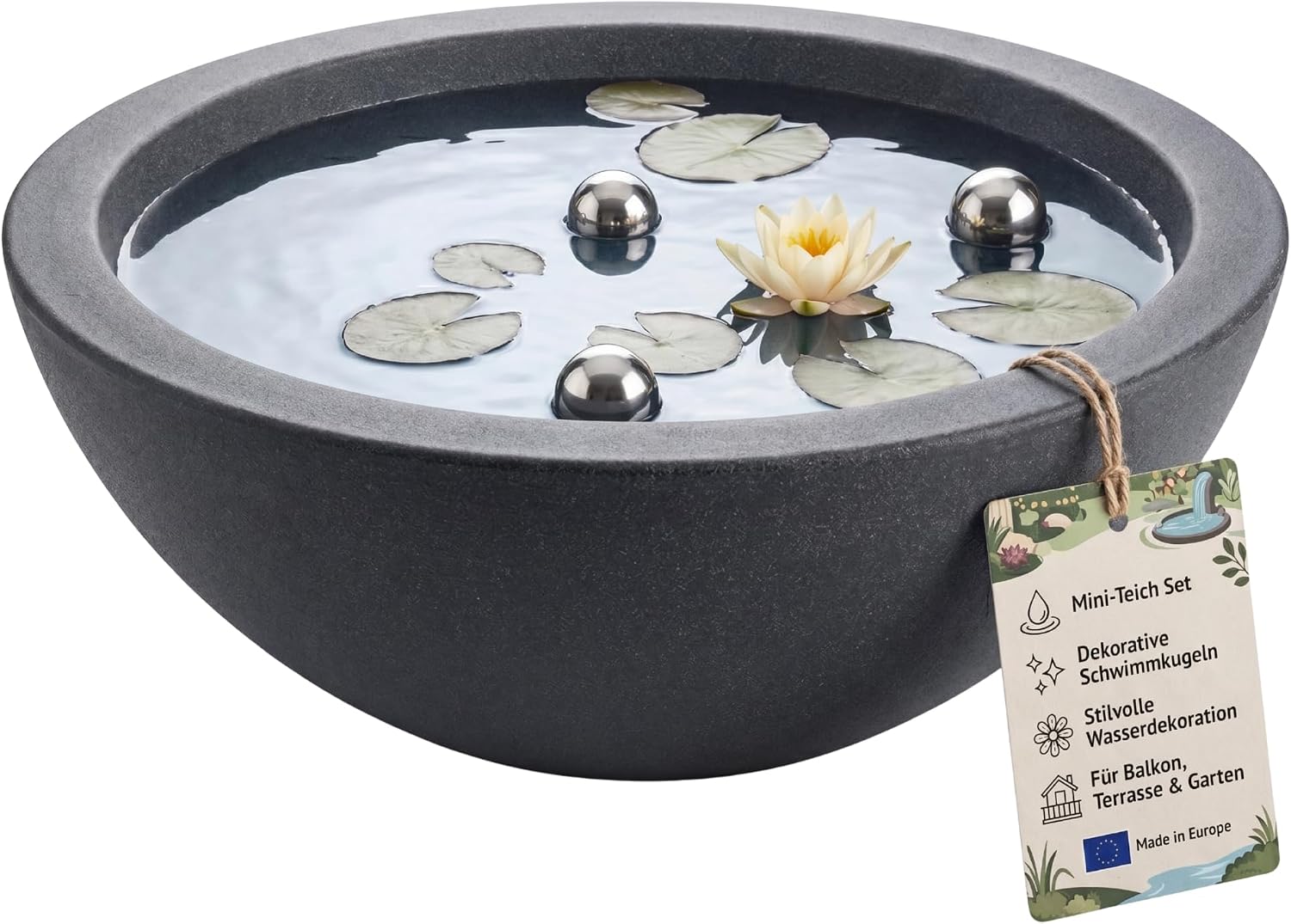Miniteich Brunnen Set Schale mit Teichkugeln innen und außen Komplettset 52cm Durchmeseser