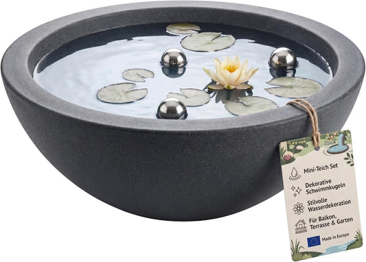 Miniteich Brunnen Set Schale mit Teichkugeln innen und außen Komplettset 52cm Durchmeseser image 1