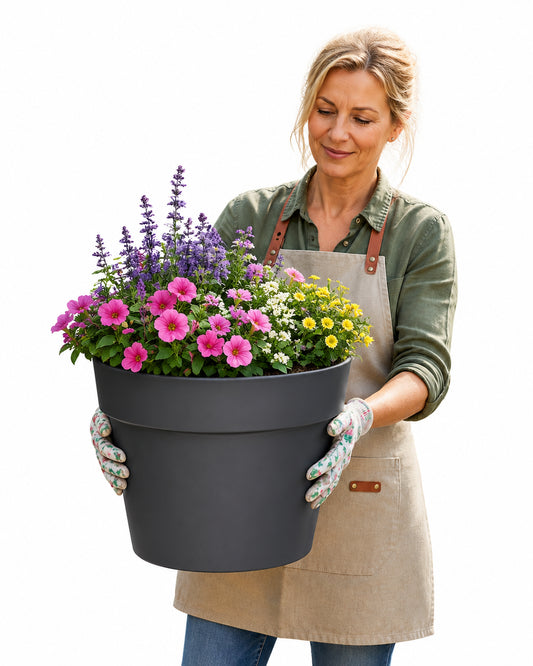 BigDean Blumentopf ø 40 cm Classic anthrazit Pflanzkübel groß außen | -mit Wasserspeicher - wetterfester Kunststoff - Pflanzkübel groß Innen -  image 1