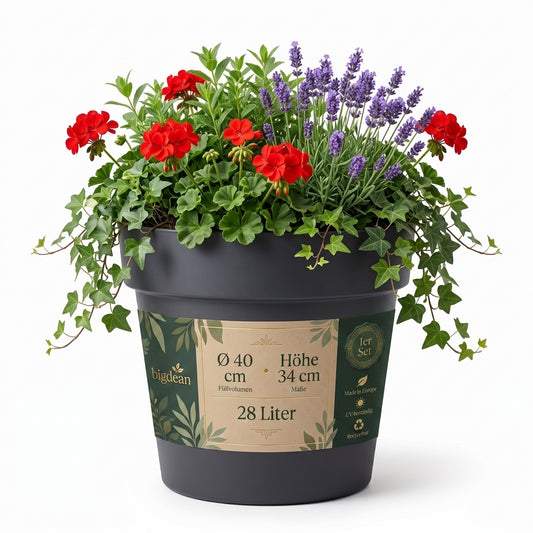 BigDean Blumentopf ø 40 cm Classic anthrazit Pflanzkübel groß außen | -mit Wasserspeicher - wetterfester Kunststoff - Pflanzkübel groß Innen -  image 2