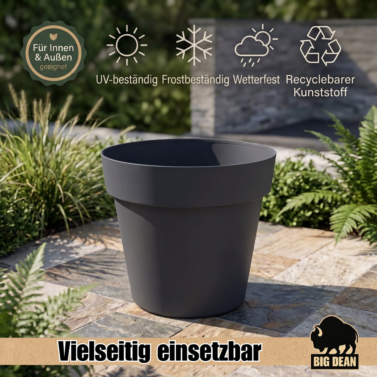 BigDean Blumentopf ø 40 cm Classic anthrazit Pflanzkübel groß außen | -mit Wasserspeicher - wetterfester Kunststoff - Pflanzkübel groß Innen -  image 5