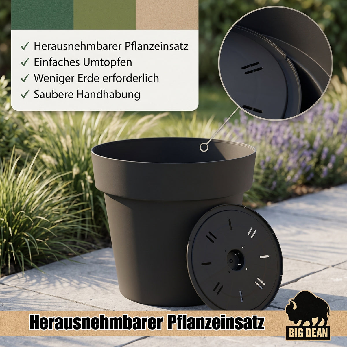 BigDean Blumentopf ø 40 cm Classic anthrazit Pflanzkübel groß außen | -mit Wasserspeicher - wetterfester Kunststoff - Pflanzkübel groß Innen -  image 6