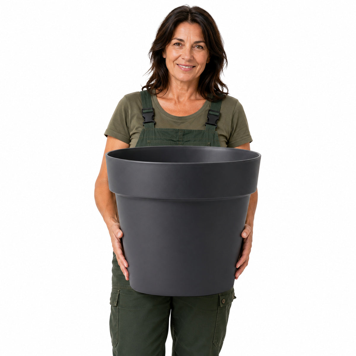 BigDean Blumentopf ca. ø 50 cm Classic anthrazit Pflanzkübel groß außen | -mit Wasserspeicher - wetterfester Kunststoff - Pflanzkübel groß Innen -  image 1