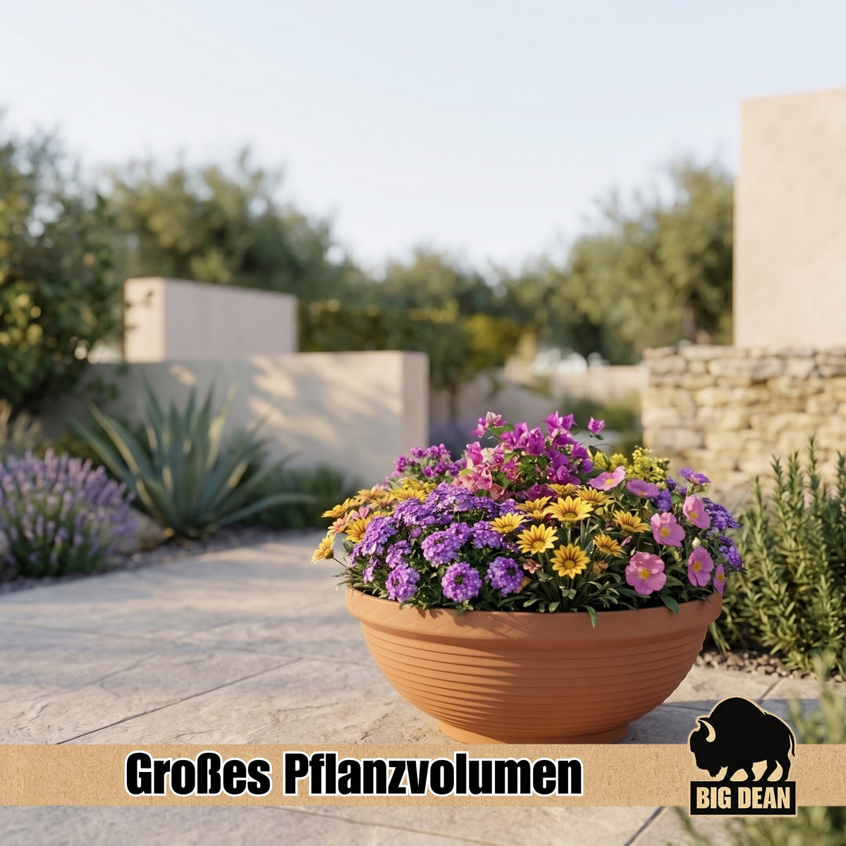BigDean XL Schale 54cmx21cm hoch Pflanzschale Miniteich | wetterfest, UV beständig, Rillenmuster, für Garten Balkon Terrasse Innen Außen image 6