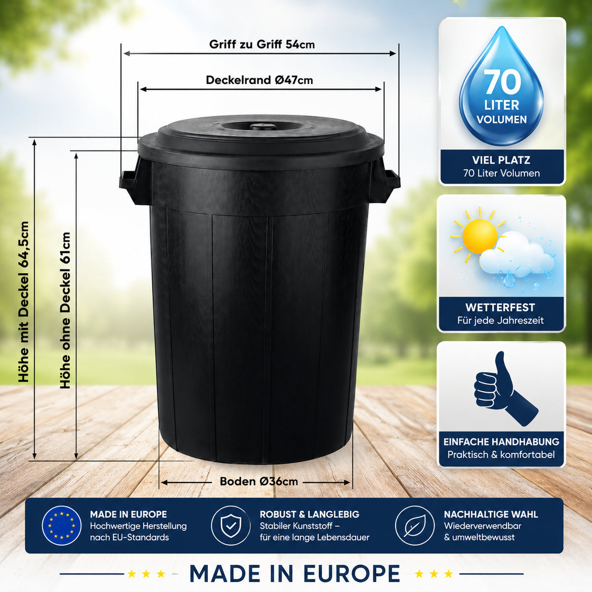 BigDean Universaltonne 50 Liter mit Deckel Allzweck Tonne Schwarz image 4