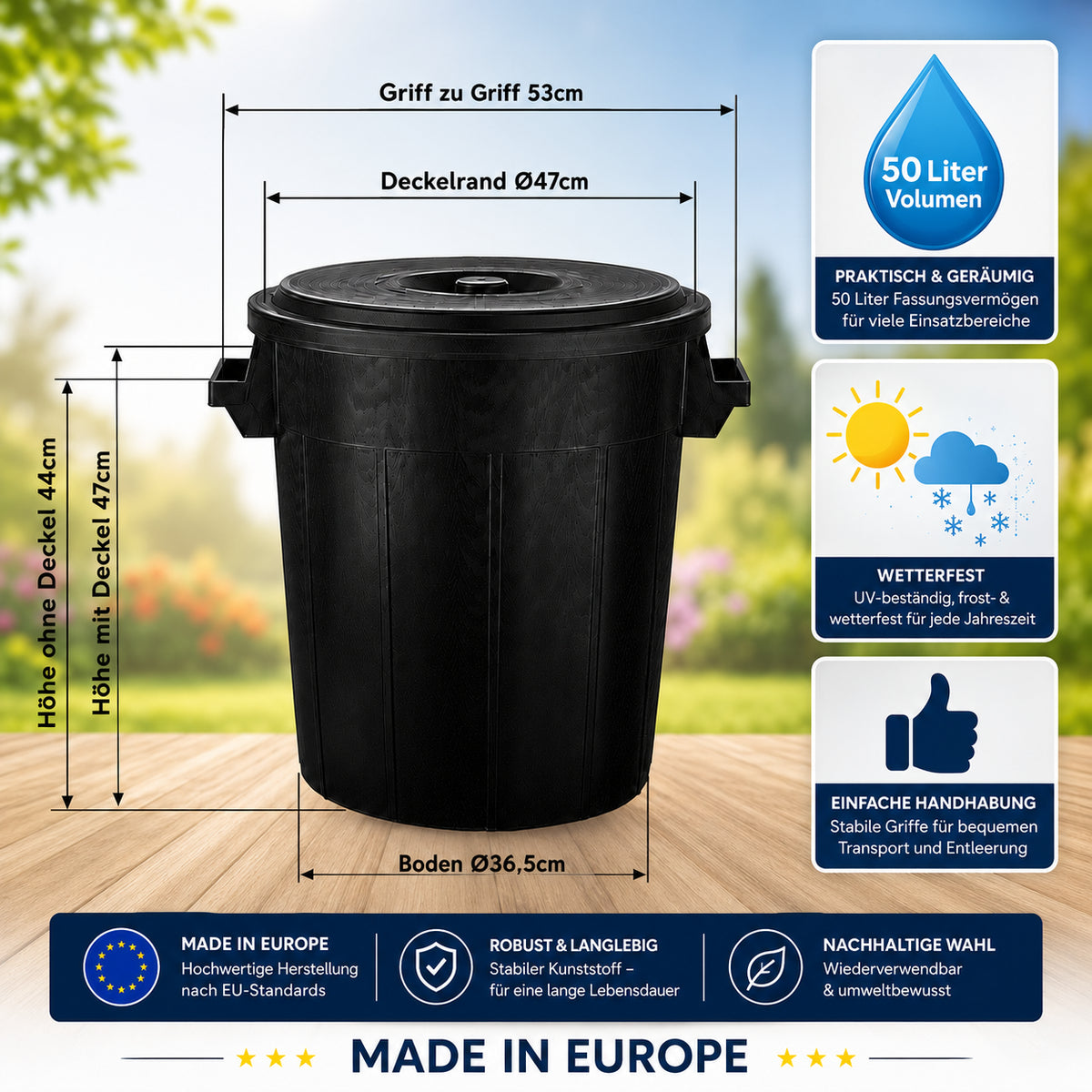 BigDean Universaltonne 50 Liter mit Deckel Allzweck Tonne Schwarz image 4