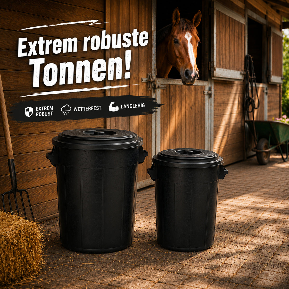  BigDean Universaltonne 100 & 70 Liter mit Deckel und 2 Tragegriffen Allzweck Tonne Schwarz image 2