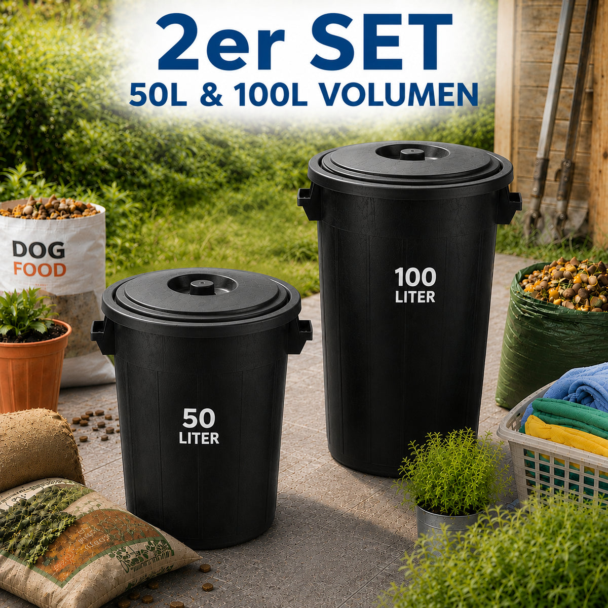 BigDean Universaltonne 100 & 50 Liter mit Deckel Allzweck Tonne schwarz image 3