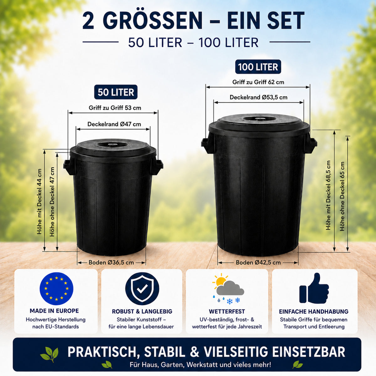 BigDean Universaltonne 100 & 50 Liter mit Deckel Allzweck Tonne schwarz image 4