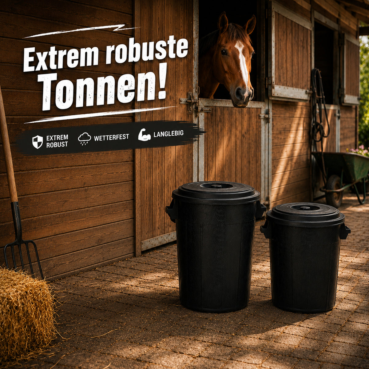 BigDean Universaltonne 70 & 50 Liter mit Deckel und 2 Tragegriffen Allzweck Tonne Schwarz image 2