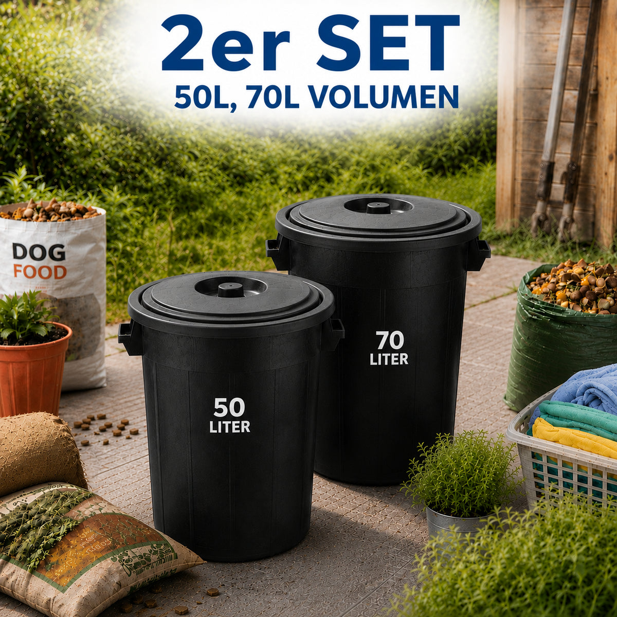 BigDean Universaltonne 70 & 50 Liter mit Deckel und 2 Tragegriffen Allzweck Tonne Schwarz image 3