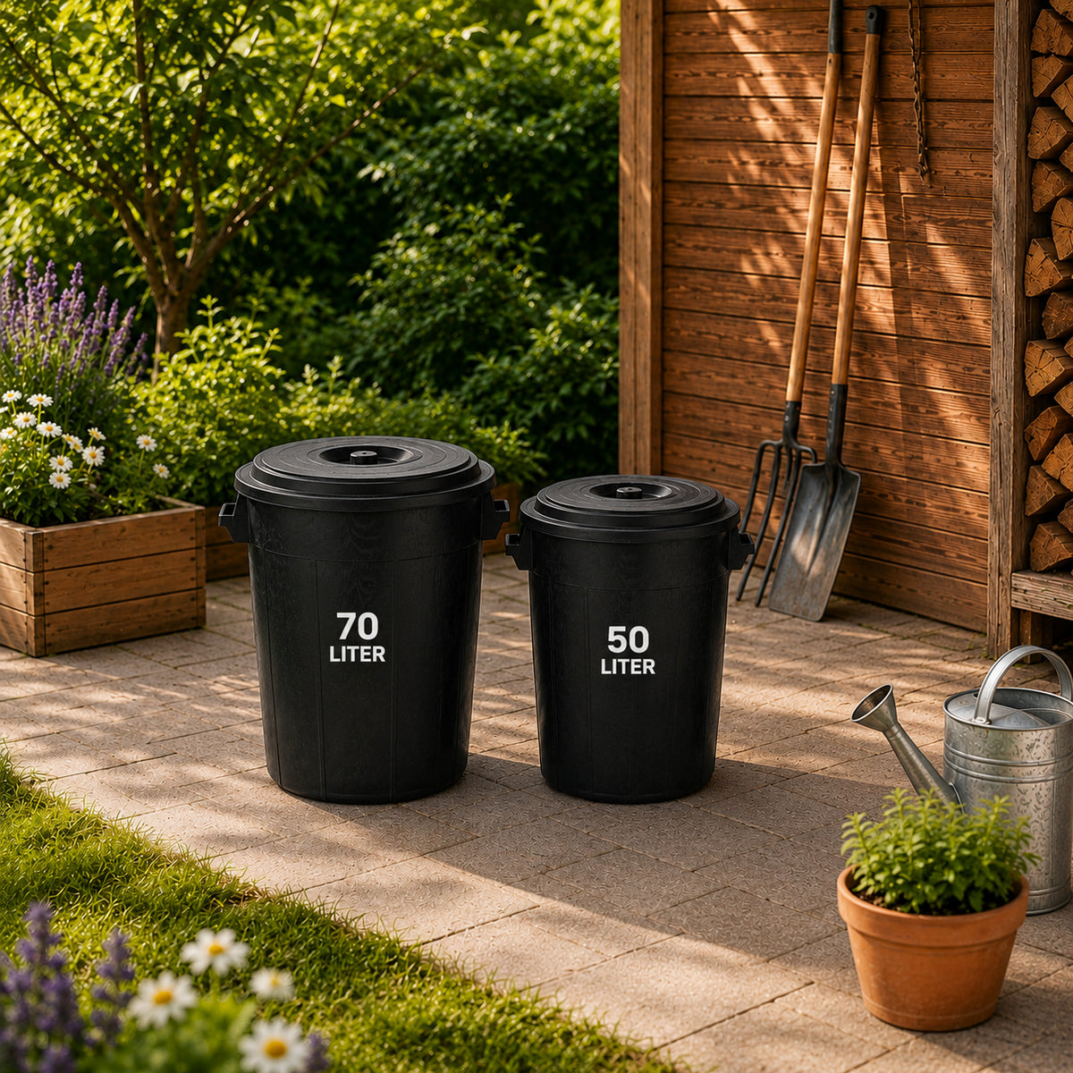 BigDean Universaltonne 70 & 50 Liter mit Deckel und 2 Tragegriffen Allzweck Tonne Schwarz image 5
