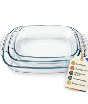 Set aus 3 Auflaufformen aus Glas – Borosilikatglas Made in Europa