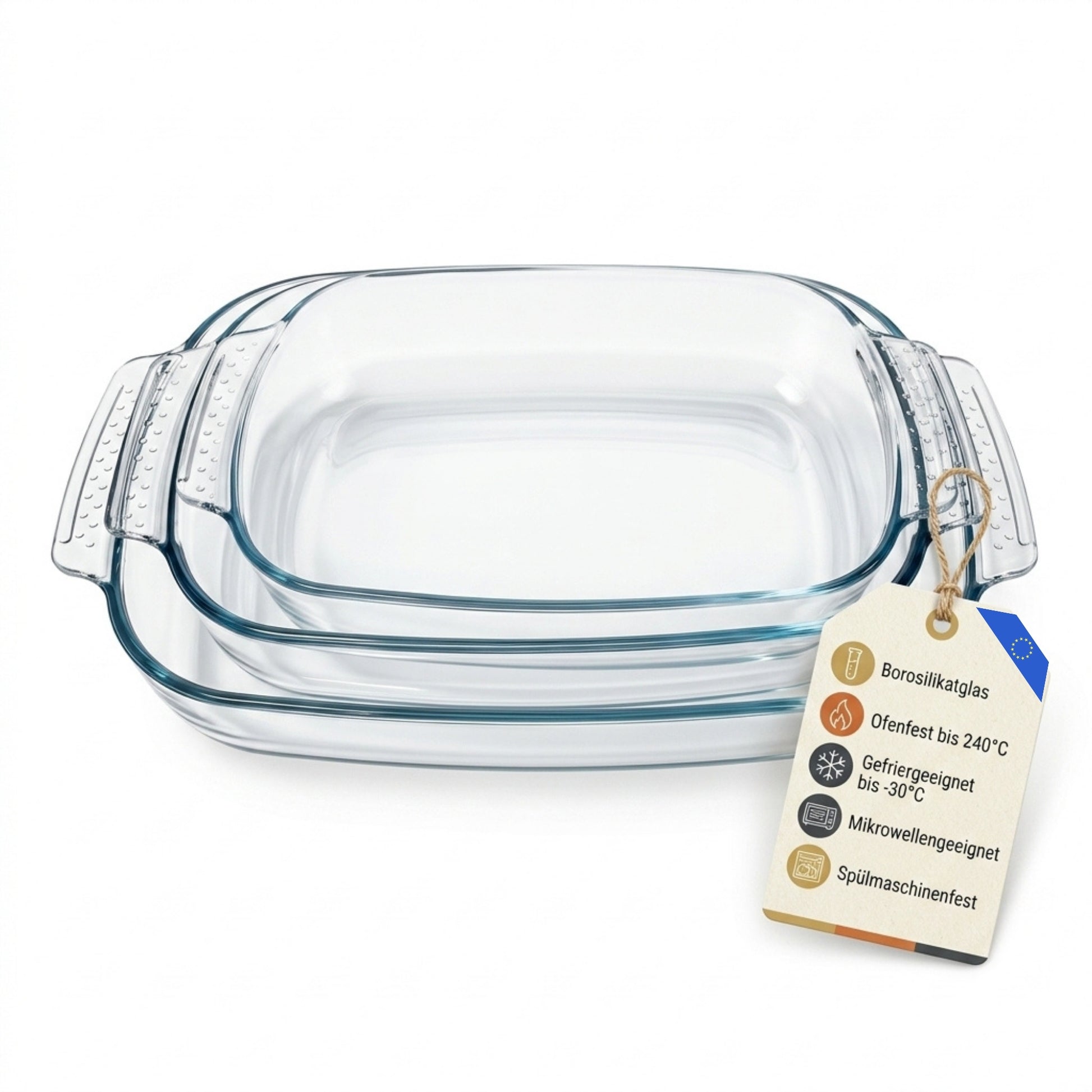 Set aus 3 Auflaufformen aus Glas – Borosilikatglas Made in Europa