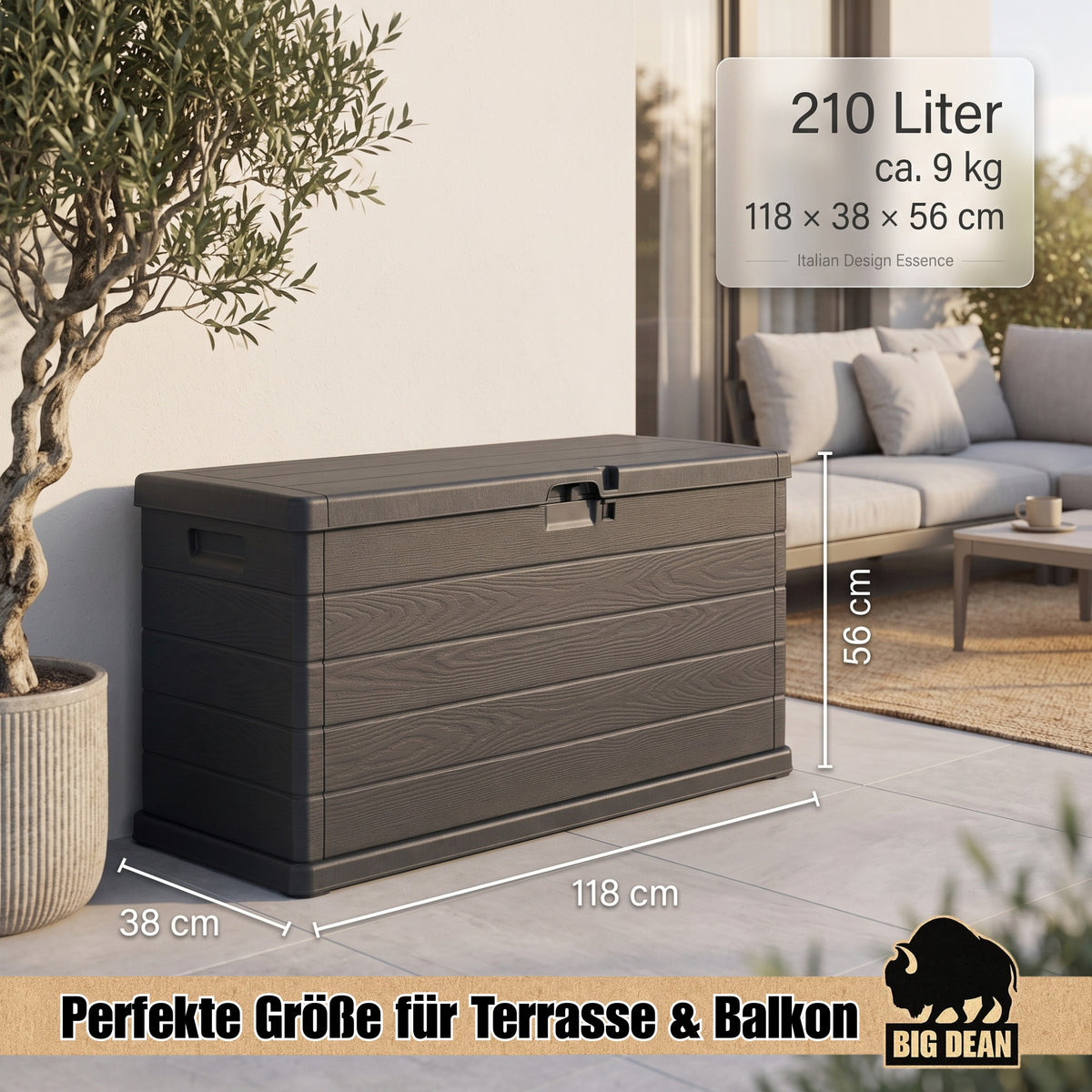 BigDean Kissenbox 210 Liter extra schmal für kleinere Balkone image 2