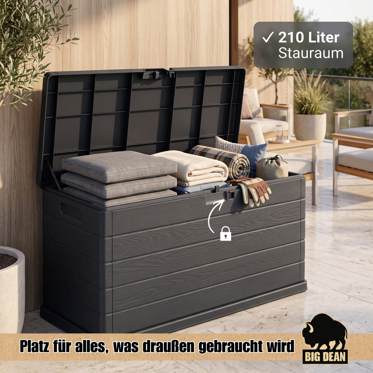 BigDean Kissenbox 210 Liter extra schmal für kleinere Balkone image 3